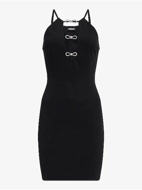 NWT Express Bow Cutout Halter Black Mini Dress